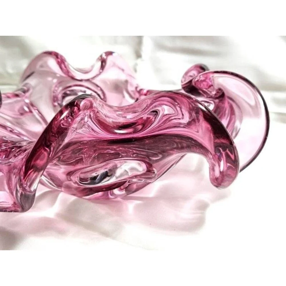 Murano Glass Pink Bowl Alfredo Barbini Flower Shaped vase/Italy